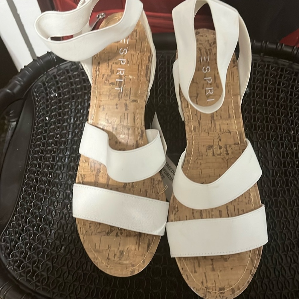 White straps, cork, heel sandals